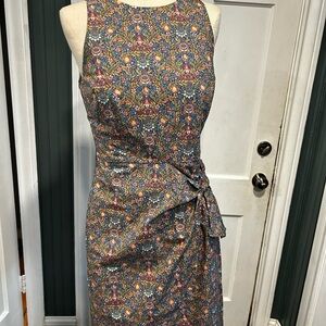 ANTONIO MELANI Navy Multicolor Floral Midi Dress with Side Tie